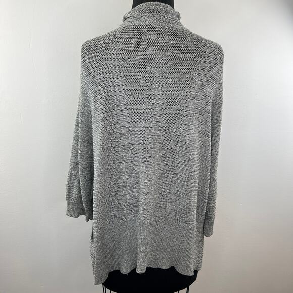 Eileen Fisher Gray Silver Open-Knit Midi Long Sleeve Pocket Cardigan Plus 1X - Picture 4 of 7